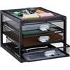 Relaxdays Cassettiera da Scrivania, 3 Cassetti, Formato DIN A4, Porta-Documenti, Box per Lettere e Corrispondenza, Nero, HxLxP: 23 x 27,5 x 35 cm