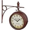 Relaxdays Orologio da Parete Bifacciale, in Stile Stazione Ferroviaria, a Batterie, Vintage, 34 x 35 x 10 cm, Marrone