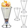Relaxdays Set da 4 Porta Coni per Patatine Fritte in Acciaio Inox, HxD 16x9,5 cm, Supporto per Chips e Fritture, Argento