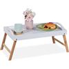 Relaxdays Vassoio Pieghevole, per la Colazione a Letto, Gambe Richiudibili, Bordo Rialzato, 24x55,5x30 cm, Bianco Natura