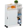 Relaxdays Carrello Stretto Salvaspazio, Carrellino per Cucina e Bagno con Ante Scorrevoli, 67x17x52 cm, in MDF, Bianco