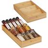 Relaxdays Portaspezie da Cassetto, Set 2 Organizer per Spezie da Cucina, HLP 5x20x38 cm, Spice Rack in Bambù, Naturale