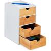 Relaxdays Portaoggetti da Scrivania con Cassetti, 4 Cassettini, Organizer in bambù, 27,5 x 16,5 x 21 cm, Naturale Bianco
