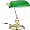 Relaxdays Lampada da Scrivania con Interruttore a Catena, Verde, Base Rotonda, Vintage, Vetro HLP 31x22,5x18,5cm, ottone