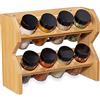 Relaxdays Portaspezie Legno, 8 Barattoli Vetro, Coperchio Forato & Chiusura Avvitata, da Parete & Tavolo, Bambù,naturale