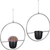 Relaxdays Fioriera Sospesa da Interni, Set da 2, Ø 34,5 cm, Portafiori Metallo da Appendere da Esterno, Portavaso, Nero