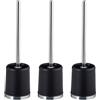 Relaxdays Scopino da WC, Set da 3 Scopettini con Testina di Ricambio Ø 7cm, Portascopino Water, Toilet Brush, Nero