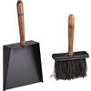 Relaxdays Kit Scopa e Paletta per Camino, Set Accessori Pulizia Legna e Stufa, in Ferro e Manico in Legno, Nero Marrone