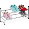 Relaxdays Scarpiera Allungabile, 2 Ripiani, Fino a 10 Paia di Scarpe, Metallo e Plastica, 36 x 63-115 x 23 cm, Argentato