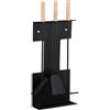 Relaxdays Set Attrezzi da Camino, 4 Accessori, Attizzatoio, Paletta, Scopino, HPL 66x28x11cm, Portautensili, Nero Natura