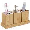 Relaxdays Set Bagno, Confezione 4 Accessori in bambù, Portaspazzolino, Porta Dentifricio, Portasapone & Vassoio,Naturale