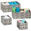 Relaxdays Cestino Portaoggetti in Plastica, Set da 4, Intrecciato, Cesta per Bagno, Rettangolare, 3 Misure, Grigio
