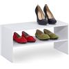 Relaxdays Scarpiera Ingresso, 2 Ripiani Impilabili, 4 Paia di Scarpe, Portascarpe Salvaspazio, 29,5x60x29,5 cm, Bianco