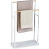 Relaxdays Porta Asciugamani da Terra, bambù e MDF, 91,5x57x25 cm, 2 Bracci Portasalviette Autoportante, Bianco Naturale