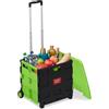 Relaxdays Carrello per Spesa Pieghevole, 35 kg Max., Manico Telescopico e Coperchio, Carrellino Portaspesa, Verde Nero