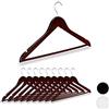 Relaxdays Set da 10 Grucce in Legno, Asta per Pantaloni, Tacche Laterali, Gancio Girevole a 360°, 44,5 cm, Marrone