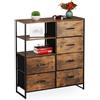 Relaxdays Sideboard in Stile Industriale, Credenza a 6 Cassetti, 3 Ripiani Aperti, HxLxP 92x84x32 cm, Marrone Scuro/Nero