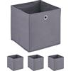 Relaxdays Scatola Portaoggetti, Set 4 Box da Scaffale, HLP 30 x 30 x 30 cm, Portagiochi Pieghevole, in Stoffa, Grigio