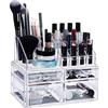 Relaxdays Contenitore Cosmetici, Porta-Trucchi con 4 Cassetti, Make-Up Organizer per Rossetti, Acrilico, Trasparente