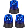 Relaxdays Lampada Polizia Party, Set 3 LED Lampeggianti, Riflettore Girevole, Gioco a Batteria, Luce Stroboscopica, Blu
