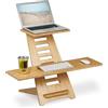 Relaxdays Supporto Pc per la Scrivania, Ausilio per Lavorare in Piedi, Leggio Laptop, 2 Ripiani, Regolabile, Naturale