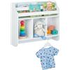 Relaxdays Scaffale a Parete per Bambini, Libreria a Muro con 5 Ripiani per Libri e 3 Ganci Appendiabiti, 51,5x60x17,5 cm