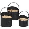 Relaxdays Ceste Porta Pellet, Set da 3 Contenitori ∅ ognuno 21, 25 & 30 cm, Cesto Manico & Impugnatura Pieghevole, Nero