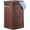 Relaxdays Cesto Portabiancheria Bambù, Pieghevole, con Manici e Coperchio, Sacco Interno, 70 L, HxØ: 63x36 cm, Marrone