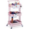 Relaxdays Carrello da Cucina con Ruote, 3 Ripiani, 2 Freni, Portaoggetti per Bagno e Ufficio, HxLxP 86x38x39 cm, Rosa