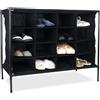 Relaxdays Scarpiera in Stoffa da Campeggio, 16 Scomparti Porta Scarpe, Impilabile, Sistema a Incastro, 65x84x36 cm, Nero