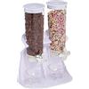Relaxdays Dispenser Cereali Doppio, Distributore per Corn Flakes, Cioccolatini, Nocciole e Dolcetti, in Plastica, Bianco