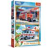 Trefl - Puzzle 2in1: The Treflik Family, Vigili del Fuoco e Ambulanza - 2 x 24 Pezzi, Set di Due Puzzle per Bambini dai 3 anni