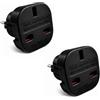 OcioDual Adattatore UK Ita, Adattatore Presa UK x2, Spina Inglese, Regno Unito all'UE, Adattatori Prese Inglesi, Spina da Viaggio, Convertitore da 3-pin a 2-pin, Presa UK Italiana, Nero