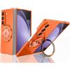 Yarxiawin Custodia per Samsung Galaxy Z Fold 6, Anello Supporto Magnetico Nero per Samsung Fold 6 Cover Antiurto Rugged Copertura Sottile Rigida PC e Silicone TPU Morbido Case (Arancione)