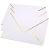 DUZEPA 50 buste bianche di lusso da 13,5 x 18,5 cm con patta a V e bordo in lamina dorata per matrimoni, feste e inviti