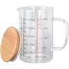 VIFERR Misura Graduata in Vetro 500ml Misura Brocca Caraffa Graduata con Scala Coperchio in Legno e Manico per Cucina Latte Yogurt