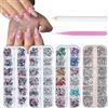 Tastetreasure 3000+ pz. Set di Strass e Charms per Nail Art, 4 Scatole 48 Griglia di Pietre Preziose Colorate con Pinzetta e Penna di Cera, Cristalli AB Farfalla e Fiori per Nail Art Fai da Te