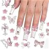 Tastetreasure 32 ciondoli per unghie 3D rosa e bianco con farfalla, fiocco a croce, set di strass per San Valentino, decorazione per nail art