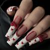Tastetreasure 24 pezzi Press on Nails rettangolare lungo, fiocco rosso 3D floccato e cuore di San Valentino, unghie artificiali, punta francese di lusso, con cuscinetti adesivi e lima per unghie