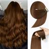 YDDM Extension Capelli Veri Biadesivo 20pcs 60cm 50g Castano cioccolato con marrone scuro rossiccio extension biadesive capelli veri Tape In Extension Adesive Capelli Veri(24inch,4/4/33#)