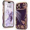 Wirvyuer Compatibile con iPhone 13 Cover motivo floreale Custodia Ondulato Forma Riccio Protezione Fotocamera Galvanizzato Antiurto Cellulare Custodia per iPhone 13 Viola Scuro