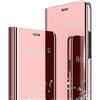 YKNIUFLY Custodia per Honor 200 Lite, Clear View Standing Cover con Specchio per Trucco, Flip Mirror Plating Full Body 360° Smart Protection (Oro Rosa)