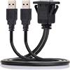 Cablecc - Prolunga USB 3.0, impermeabile, 1 m, cavo AUX con supporto per pannello del cruscotto auto (doppio USB 3.0)