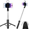 H.May Bastone Selfie Treppiede, 4 in 1 Stabile Treppiede con Luce di Riempimento, 130cm Selfie Stick Estensibile con Telecomando Wireless Rimovibile Compatibile con Smartphone Gopro Camera, Nero