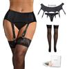 comeondear Reggicalze con Calez con Perizoma Donna Vita Alta con 6 Clip Intercambiabili Taglie Forti Nero+Calez,S