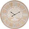 DRW Orologio da parete rotondo in legno albero della vita in naturale e bianco, 60 x 60 x 4,5 cm