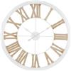 DRW Orologio da parete rotondo grande con numeri romani in metallo e legno bianco e naturale 80x80x4,5 cm