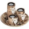 Relaxdays Portacandele, Vassoio e Vasetti, Centrotavola Rotondo, 3 Candeline, Legno di Pino, Cuori, D 21,5 cm, Naturale