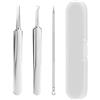 Glanzend Set di attrezzi brufoli rimozione punti neri professionale in acciaio inox acne imperfezioni della pelle, strumento di rimozione comedoni, con scatola di plastica e pinzette, per acne bianca sul naso