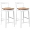 vidaXL Sgabello da bar con cuscino 2 pz. Legno massiccio bianco in legno di gomma